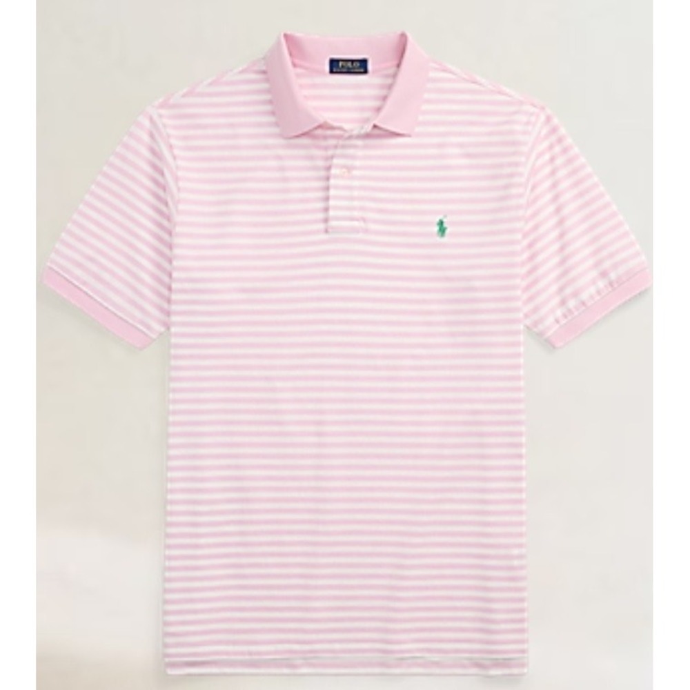 Polo Ralph Lauren Mesh Polo Shirt Pink White  w/ Green Pony Men's Size 3XLT NWT